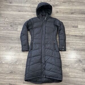 Merrell Down Puffer Coat Womens XS Black Long Hooded Parka Jacket Warm Winter